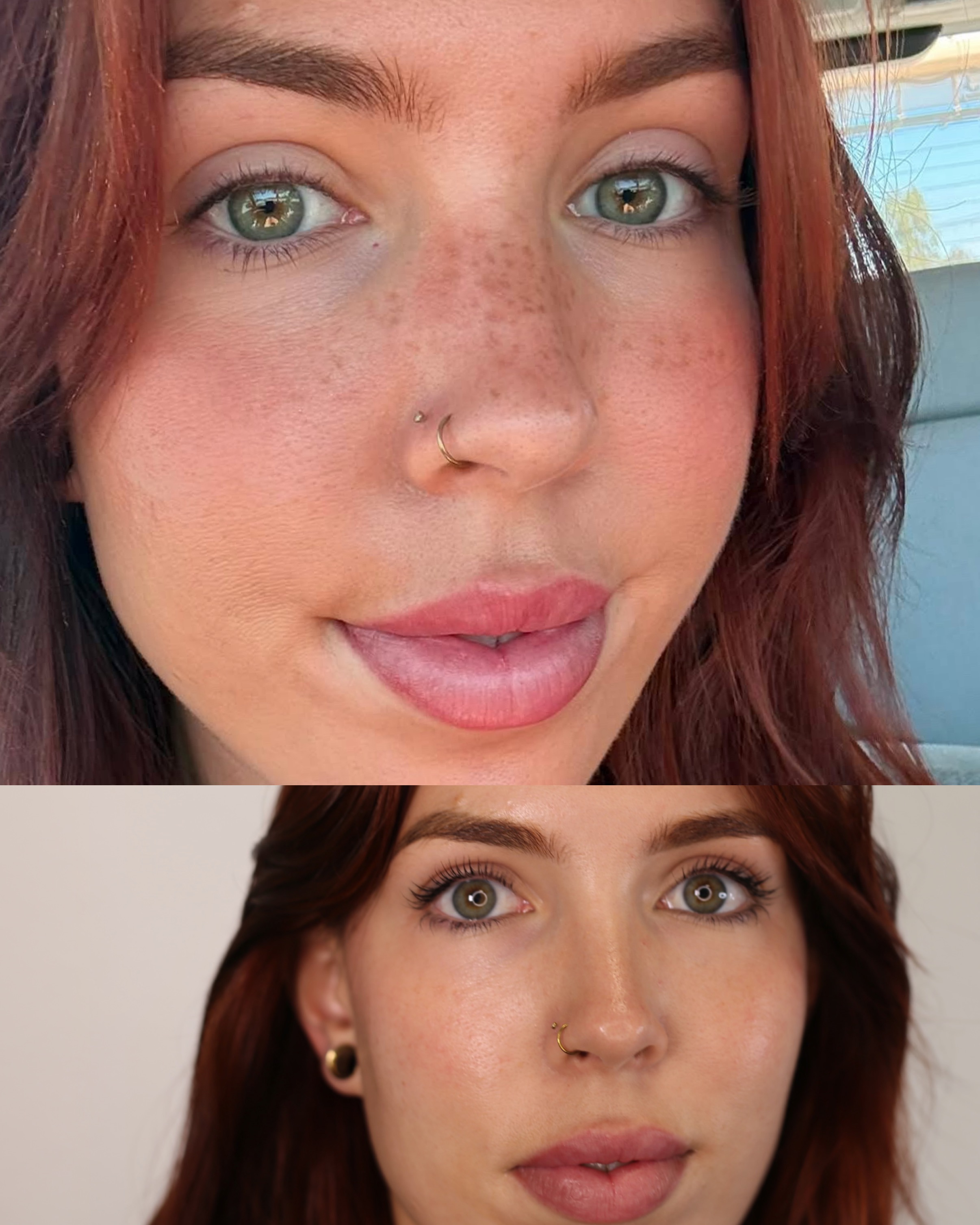 Before and after Faux Freckles by PMU by the Sea in Oceanside, California